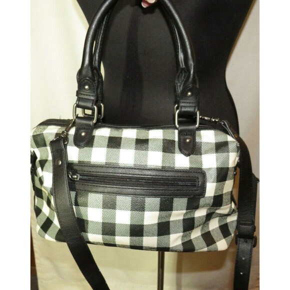 Chaps Vintage Black And White Buffalo Plaid Y2K Crossbody Double Handle Purse - Picture 5 of 11